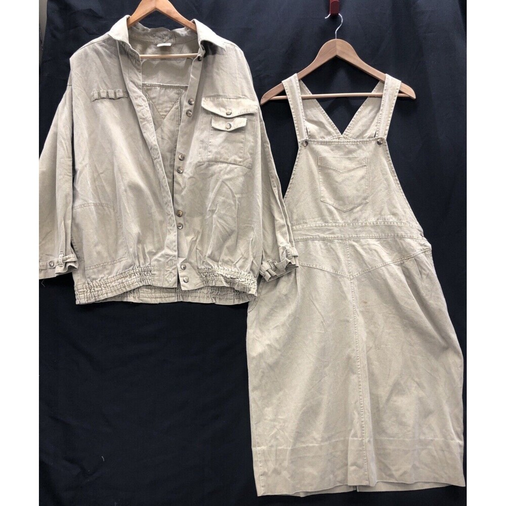 Vintage Wells Womens Skirt Overall Jacket Khaki Farm Chore Garden Cottagecore